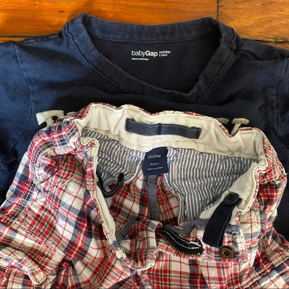 Gap Outfit Blue T-Shirt Red Plaid Shorts Size 2